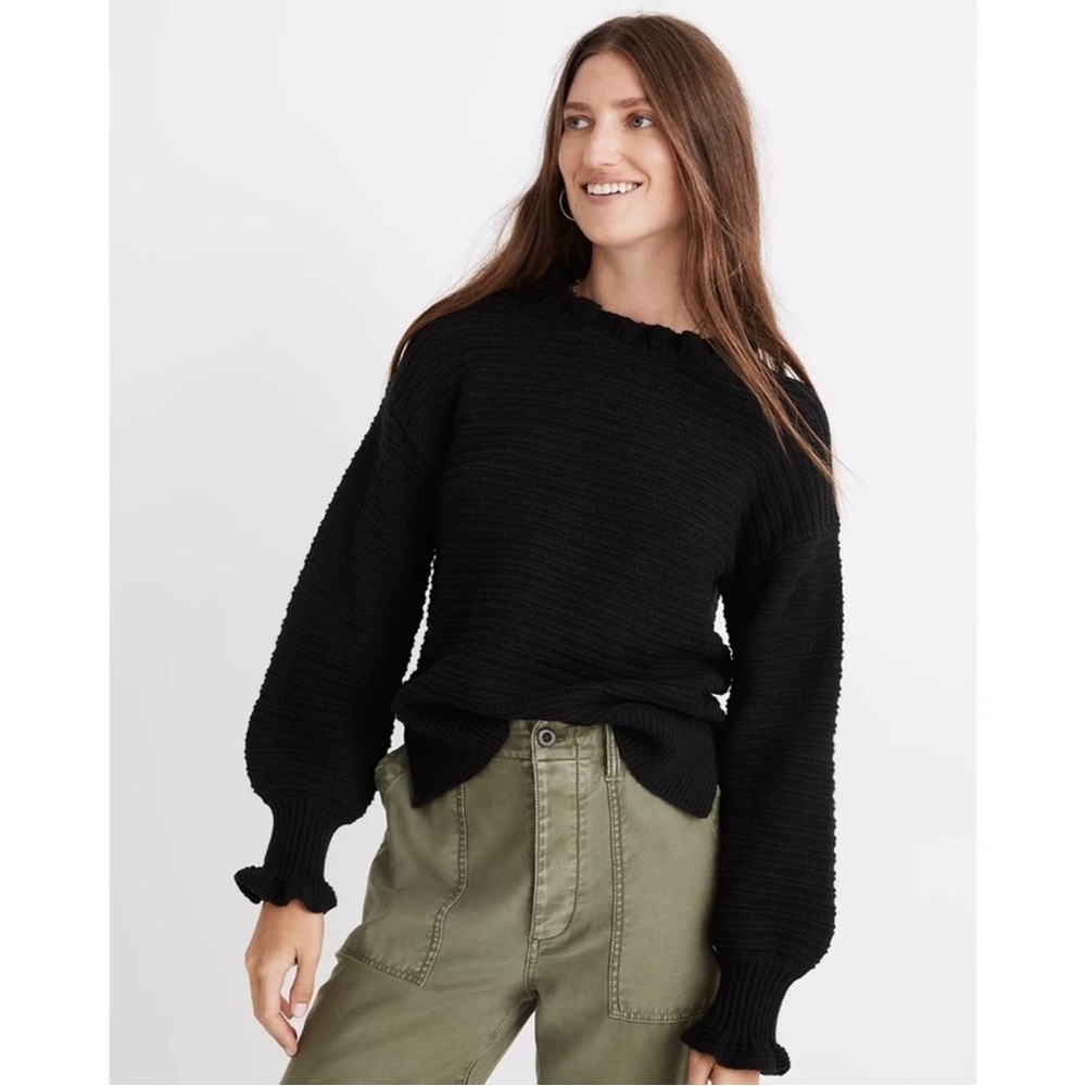 NWT MADEWELL Ruffle-Neck Pullover Sweater in Cotton-Merino Yarn - Picture 2 of 16